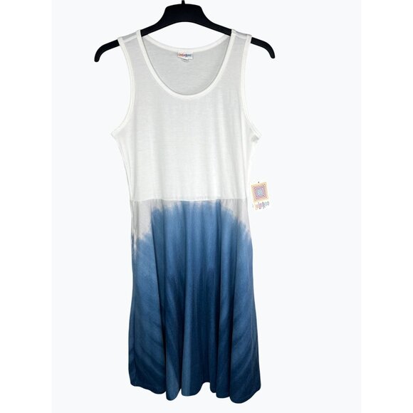Lularoe Womens Nicki Sleeveless White & Blue Ombre Tank Dress Large - Picture 2 of 12